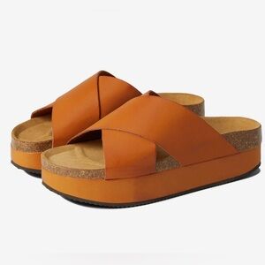 Free People Sidelines Platform Orange Leather Sandal.